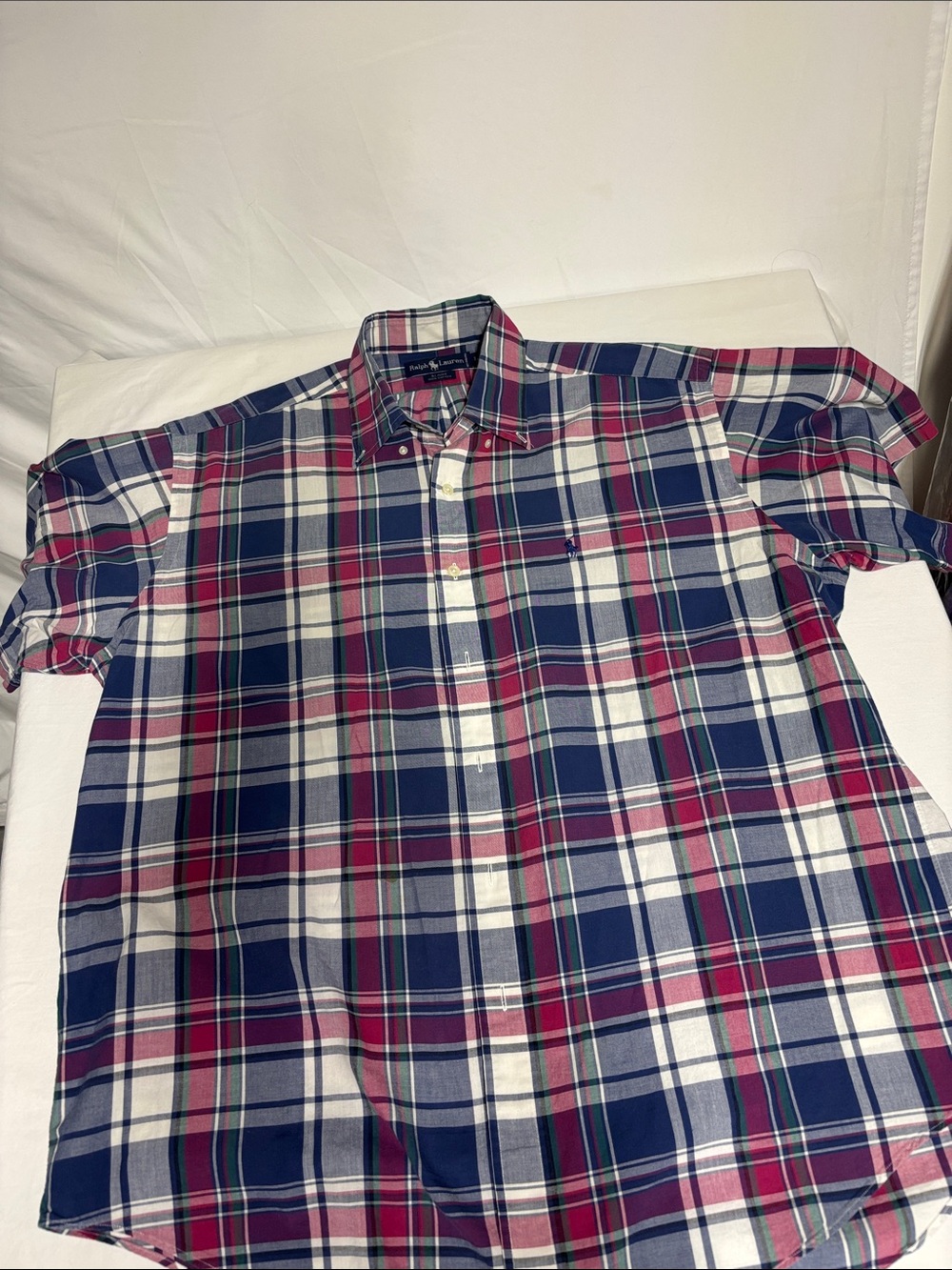 Ralph Lauren Blaire Shirt Men's L Plaid Short Sleeve Button Down 100% Cotton